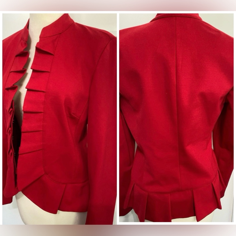 INC Red Blazer With Pleated Hem - Size S